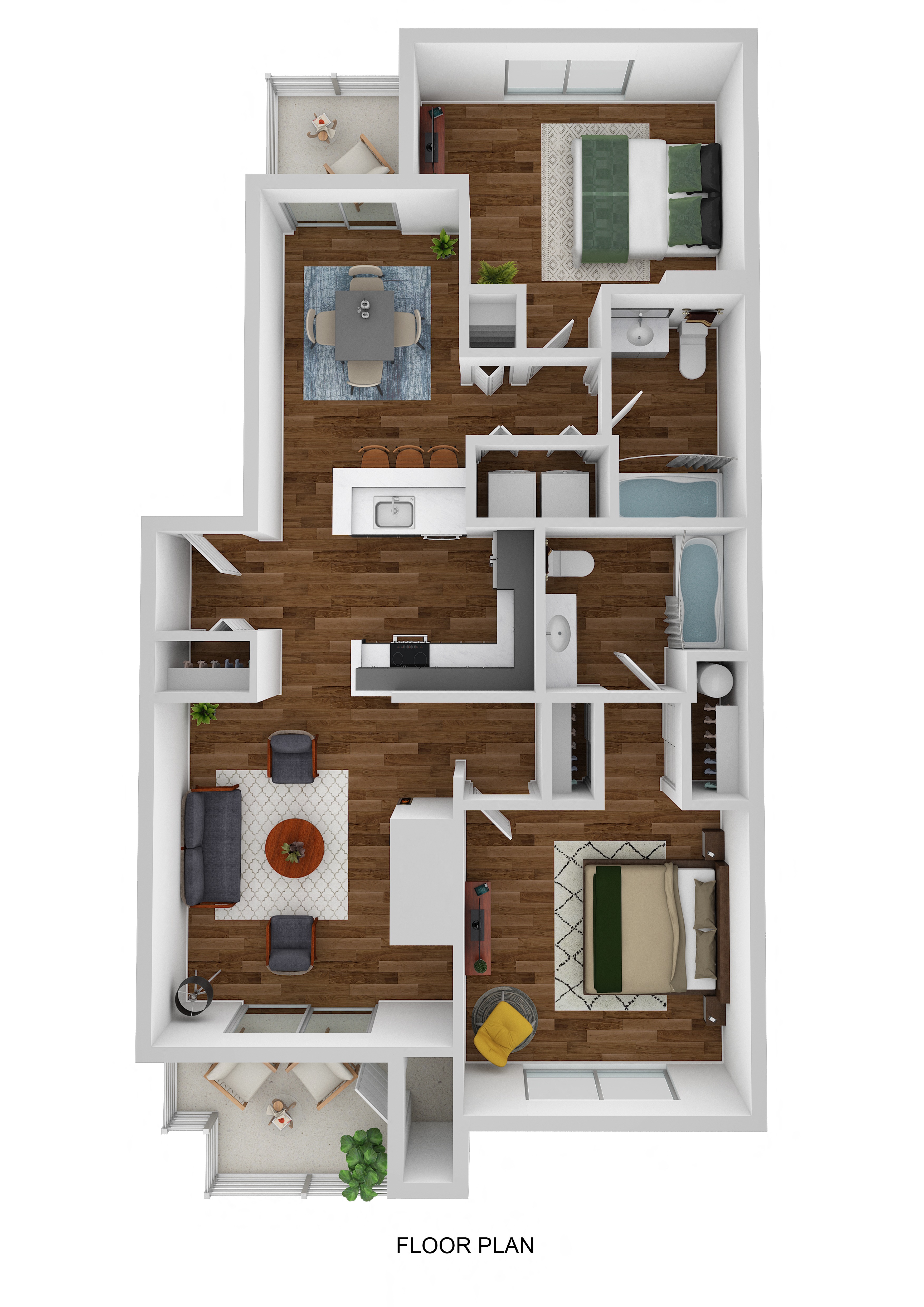 Floor plan for 2 beds, 2 baths, 1015 sqft